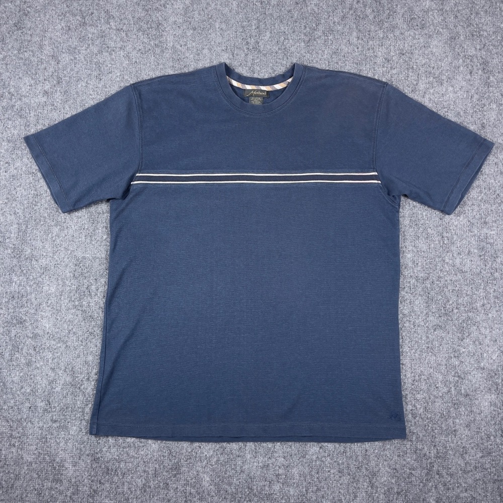 Y2K Method Striped T Shirt Mens Large Blue Short Sleeve Ribbed Crewneck Tee